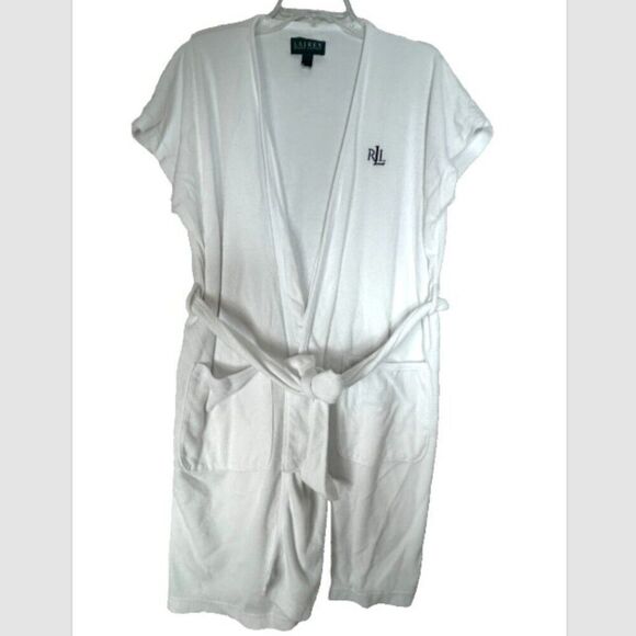 LRL Lauren Ralph Lauren Beach Cover Up Robe Dress medium blue White ladies - Picture 1 of 12